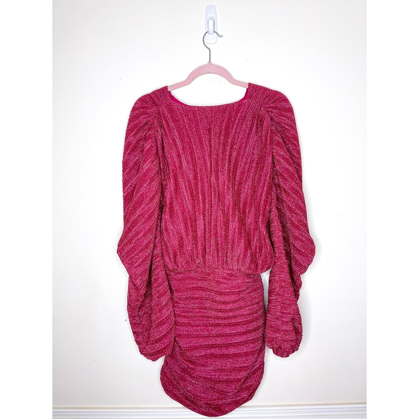 NBD X Revolve Dark Pink Sparkle Balloon Sleeve Bodycon Mini Dress Size XS