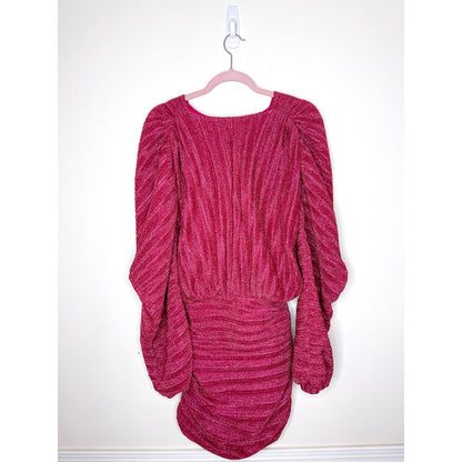 NBD X Revolve Dark Pink Sparkle Balloon Sleeve Bodycon Mini Dress Size XS