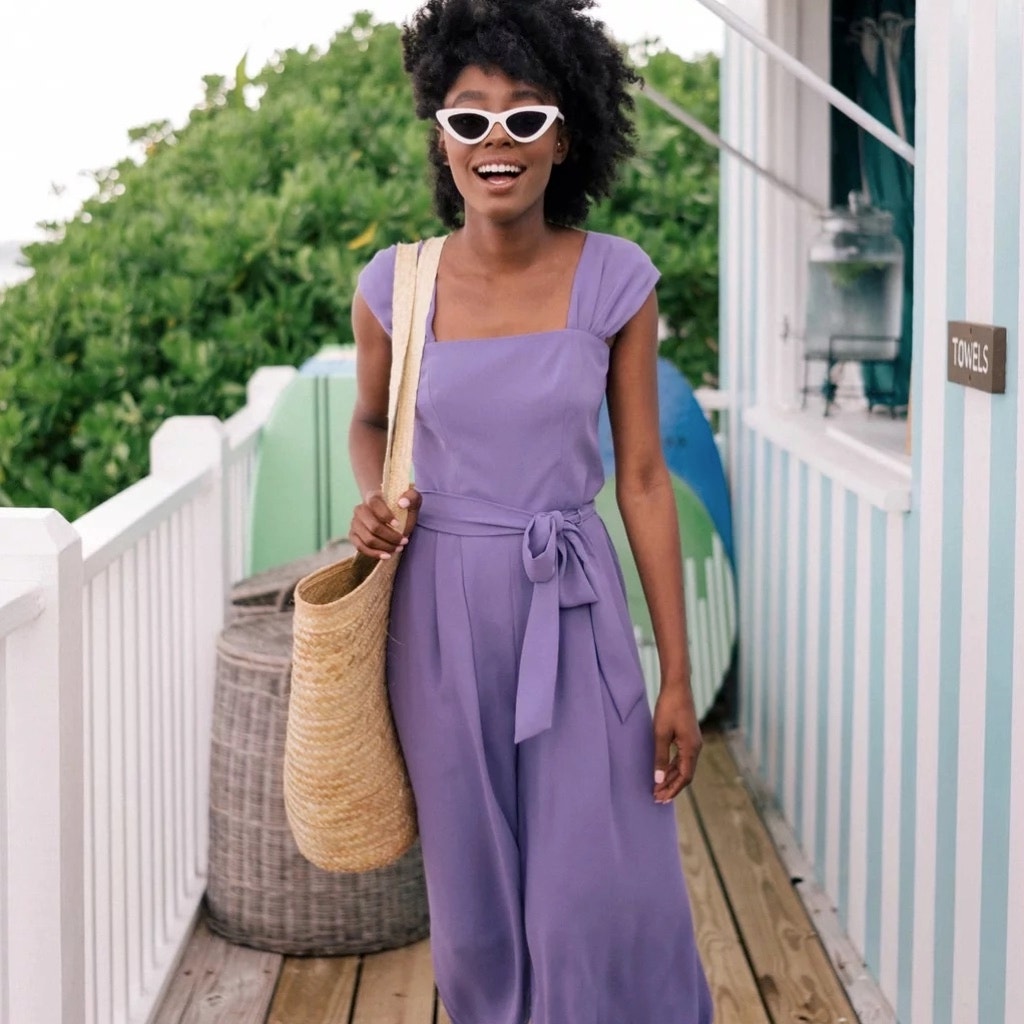 Gal Meets Glam Square Neck Crepe Jumpsuit In Dusty Purple Size 2
