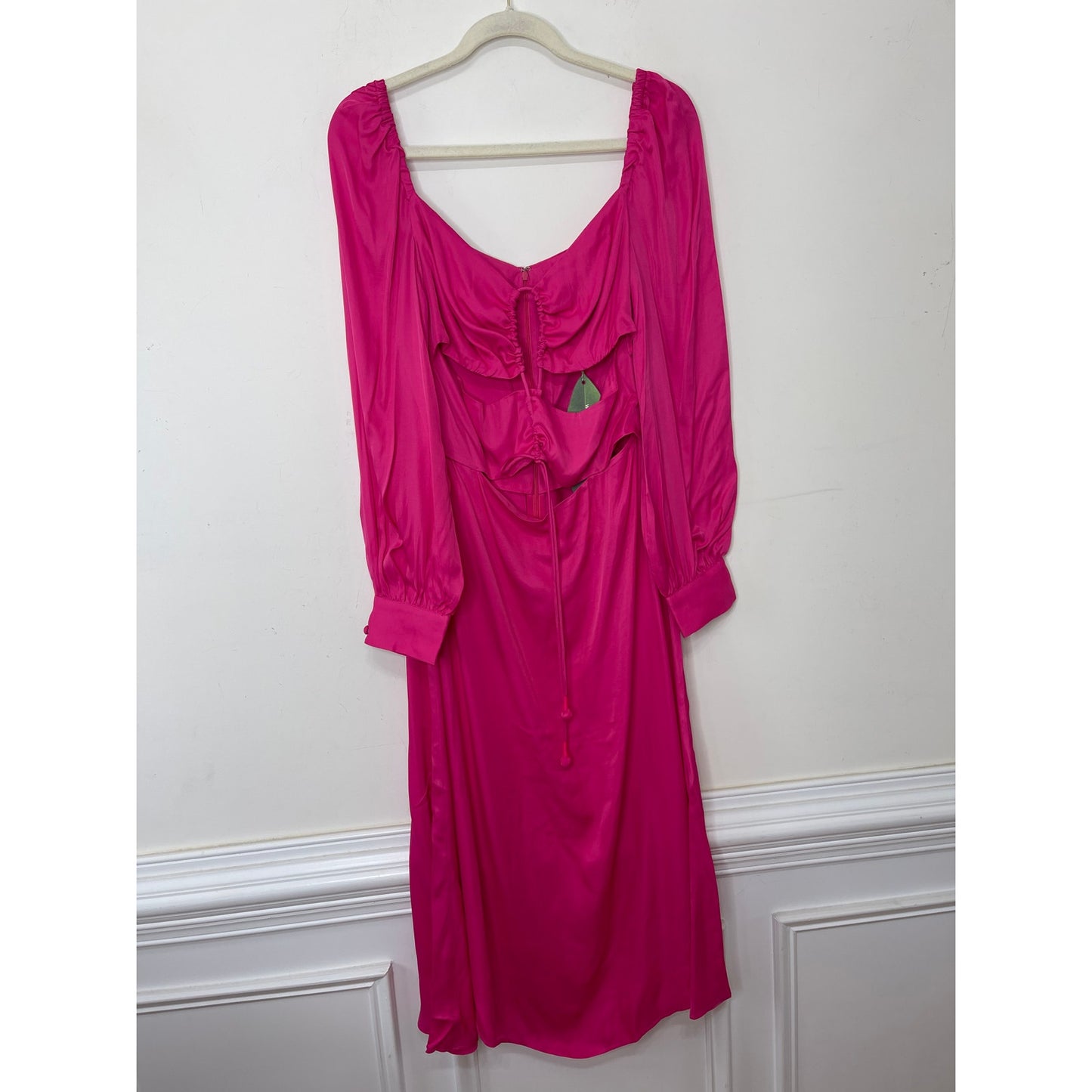 Farm Rio Pink Long Sleeve Cutout Midi Dress Large Long Sleeve Lace Up Satin
