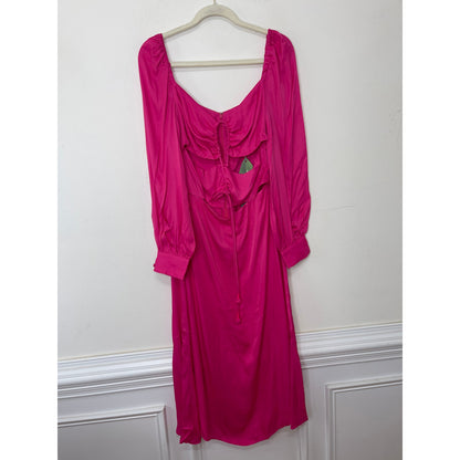 Farm Rio Pink Long Sleeve Cutout Midi Dress Large Long Sleeve Lace Up Satin