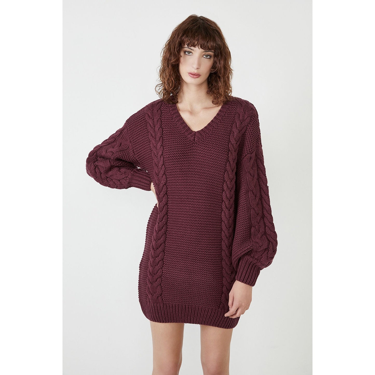 Bardot Bell Knit Dress in Burgundy Size XS