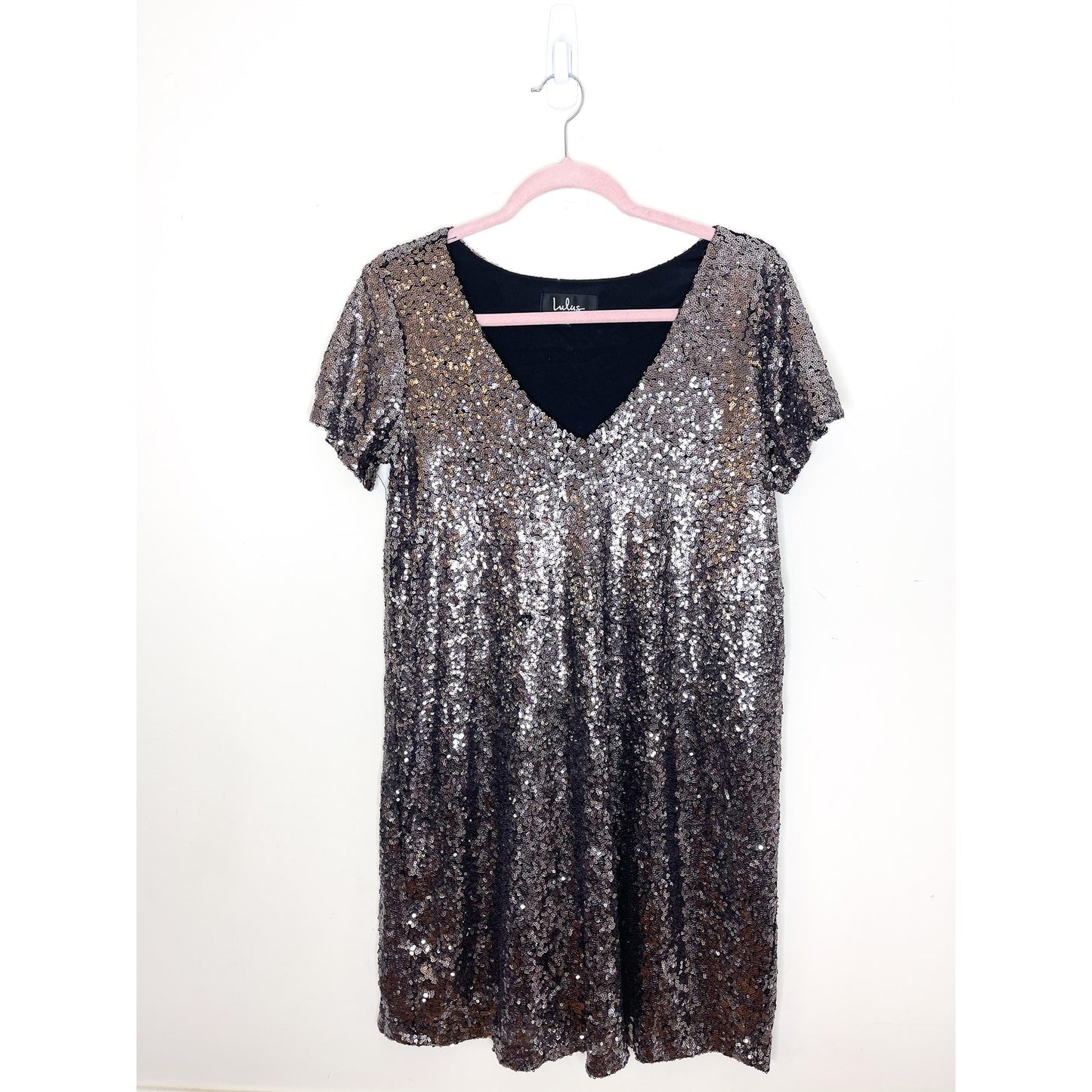 Lulus Light Up The Night Charcoal Sequin Shift Dress Size Small
