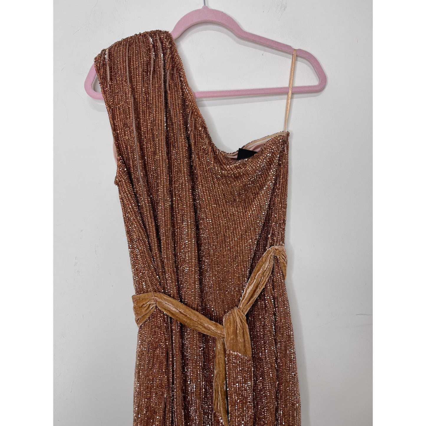Retrofete The Ella Sequin Dress in Bronze Size XL Embellished One Shoulder Lined