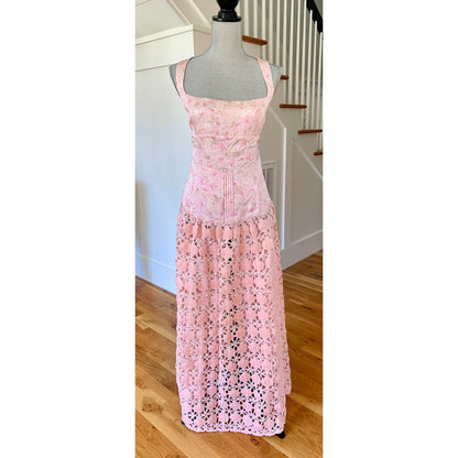 For Love & Lemons Pink Floral Maxi Dress Size XL Sleeveless Pleated Open Back