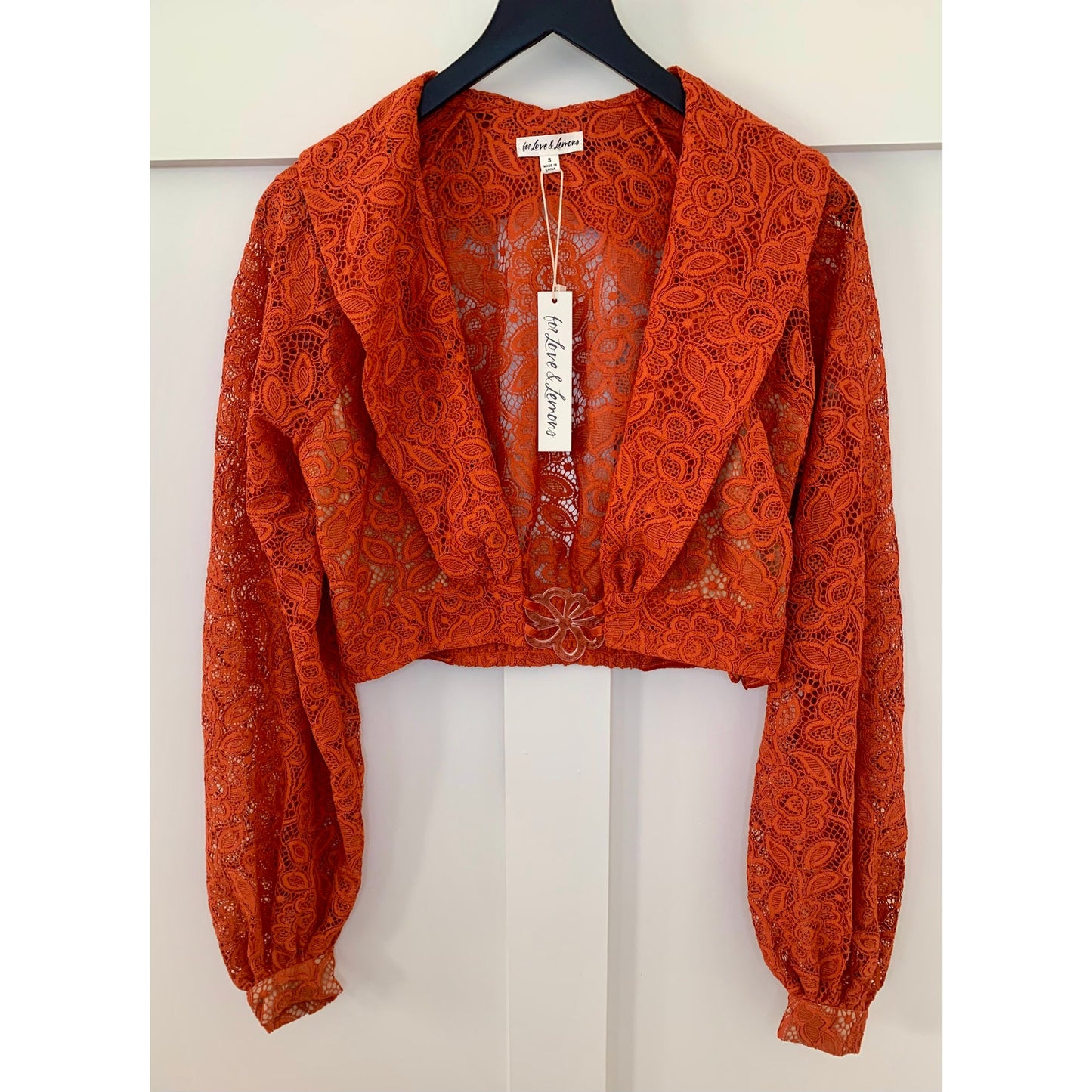 For Love & Lemons Lace Top and Skirt Set Burnt Orange Floral Small Eyelets