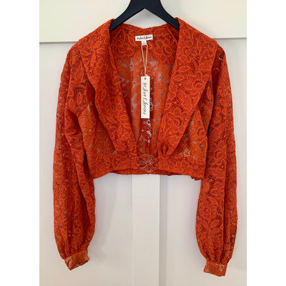 For Love & Lemons Lace Top and Skirt Set Burnt Orange Floral Small Eyelets