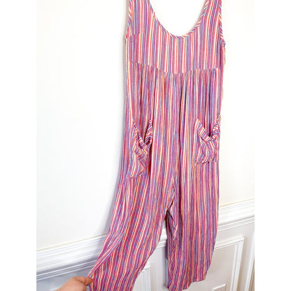 Urban Outfitters Out From Under Rainbow Stripe Scoop Neck Jumpsuit Size Medium