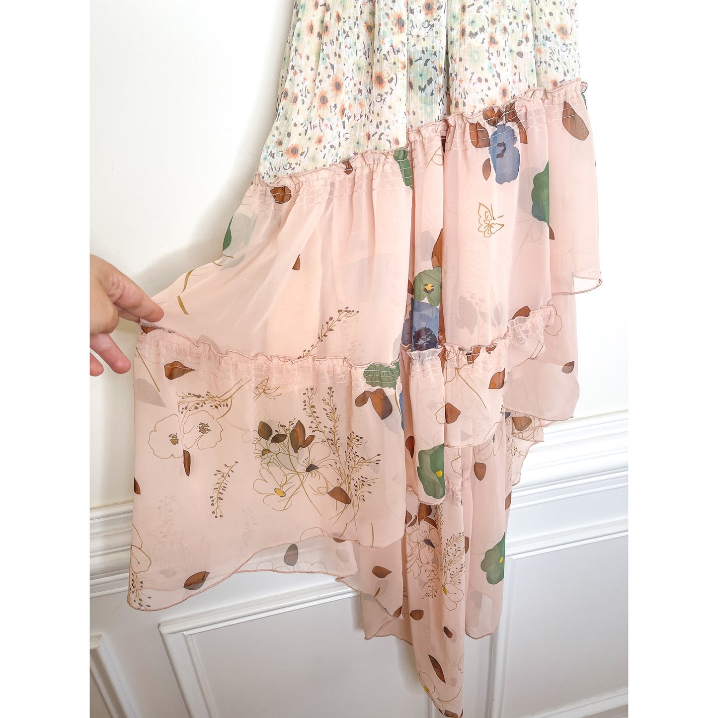 Free People Floral Skies Hi-Low Ruffle Midi Dress Size Medium