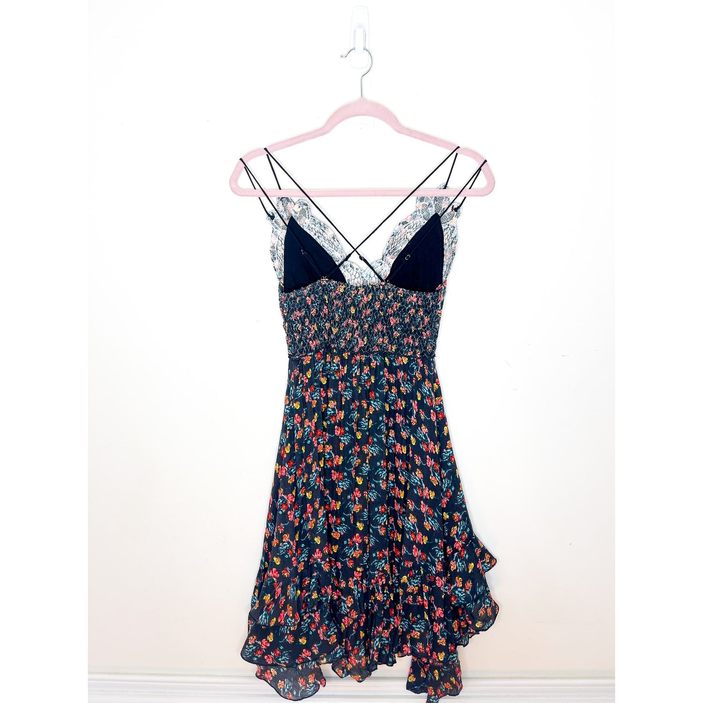 Free People Adella Printed Mini Slip Dress in Black combo Size Small