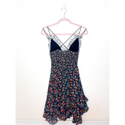 Free People Adella Printed Mini Slip Dress in Black combo Size Small
