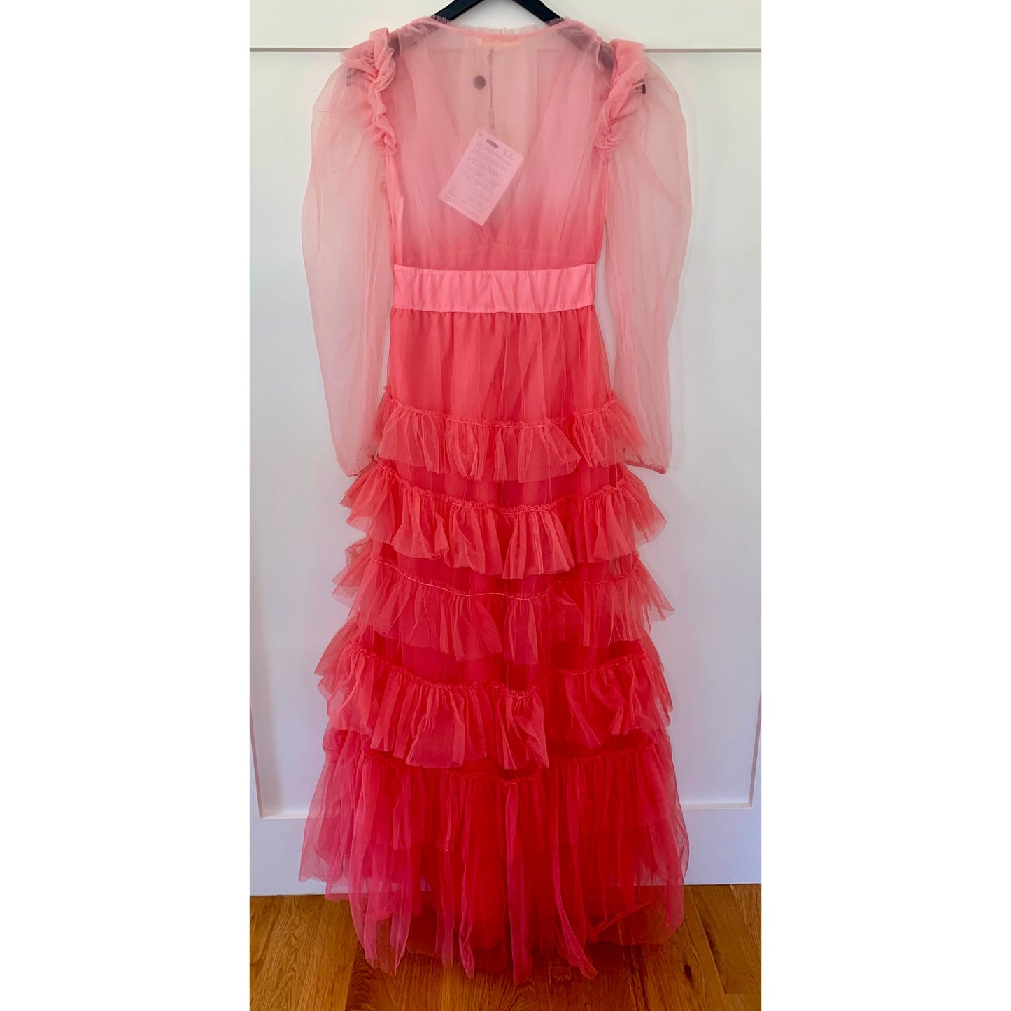 Love Shack Fancy Francoise Gown Millennial Pink Ombre Size 2 Long Sleeve Ruffle