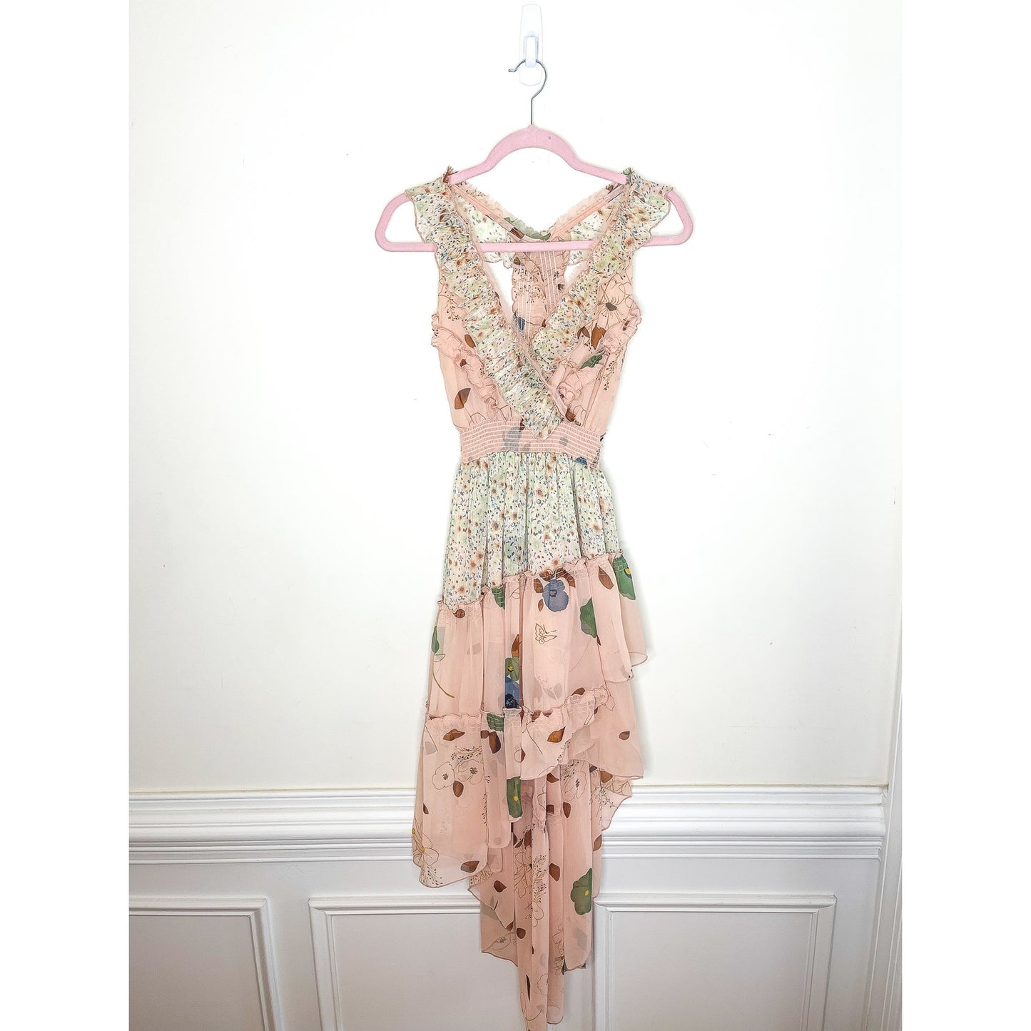 Free People Floral Skies Hi-Low Ruffle Midi Dress Size Medium