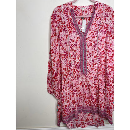 Poupette St. Barth Sylvia Drop Waist Mini Dress in Pink Daffodil Medium Tasseled
