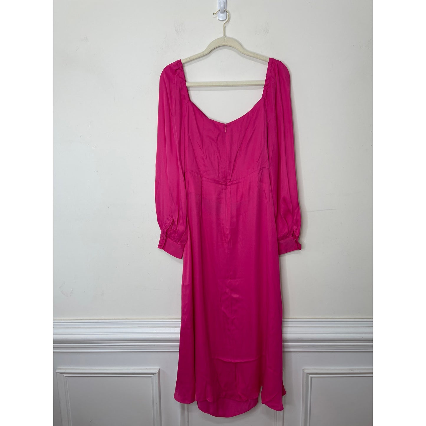 Farm Rio Pink Long Sleeve Cutout Midi Dress Large Long Sleeve Lace Up Satin