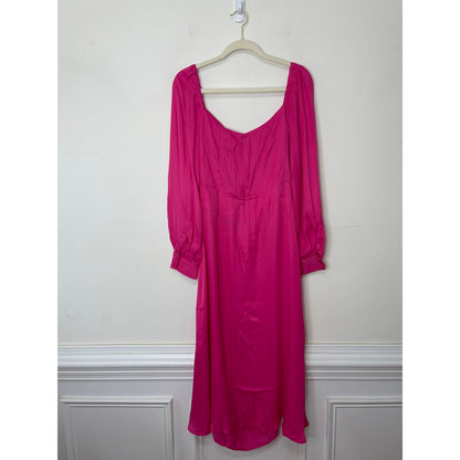 Farm Rio Pink Long Sleeve Cutout Midi Dress Large Long Sleeve Lace Up Satin