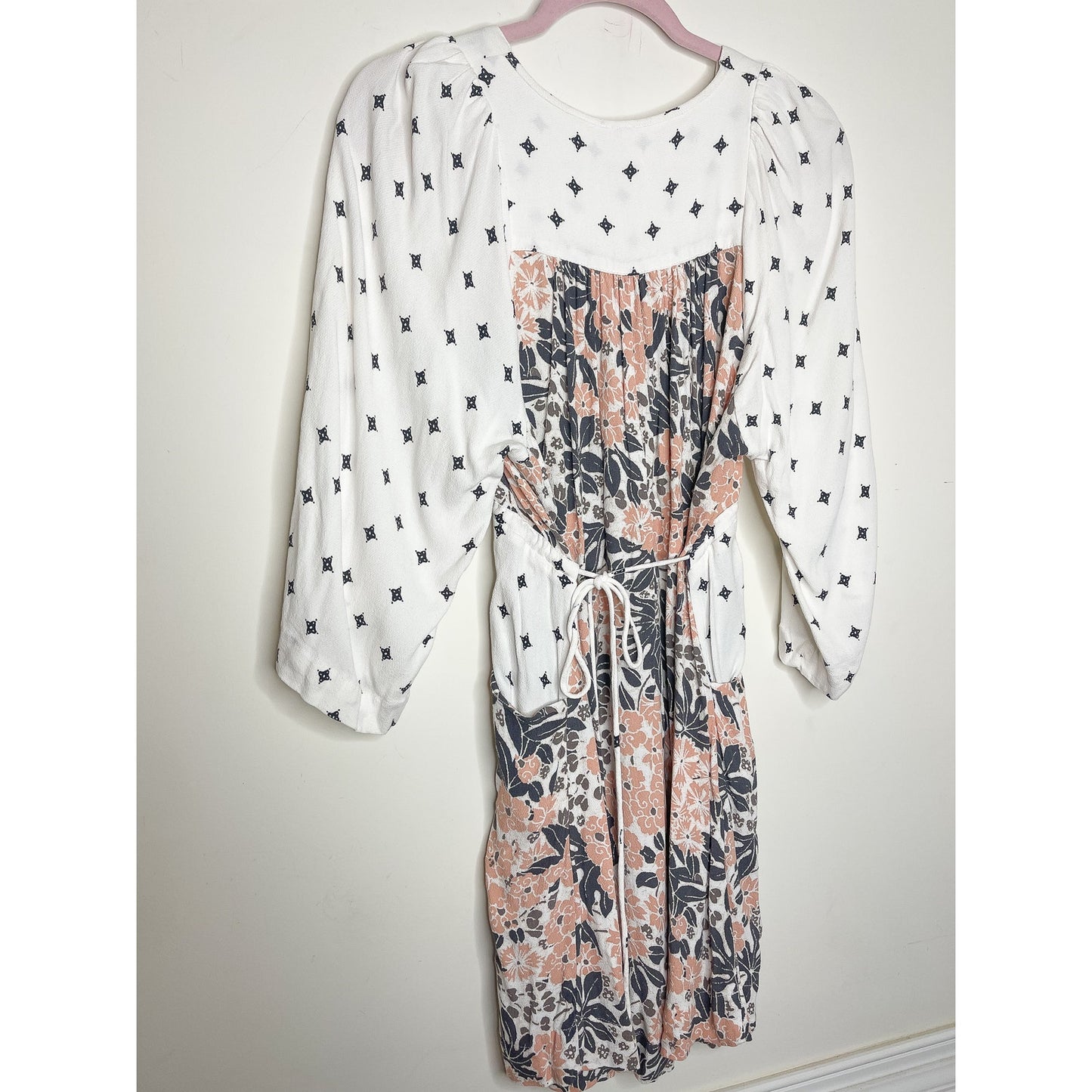 Free People Tallula White Print Long Sleeve Mini Dress Size Small