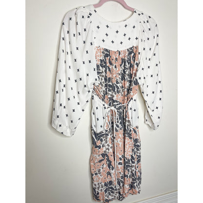 Free People Tallula White Print Long Sleeve Mini Dress Size Small