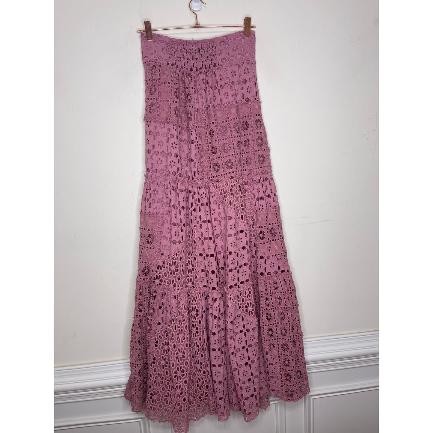 Free People Yesenia Set in Purple Small Eyelet Crochet Floral Pattern Cotton