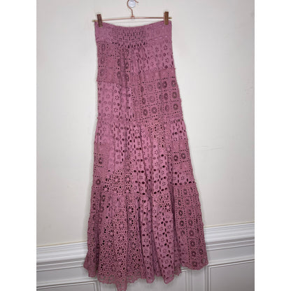Free People Yesenia Set in Purple Small Eyelet Crochet Floral Pattern Cotton