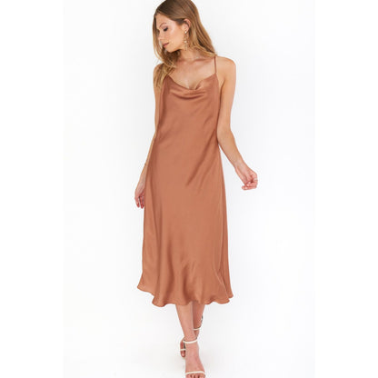 Show Me Your Mumu Verona Cowl Neck Midi Dress in Copper Lux Satin Size Small