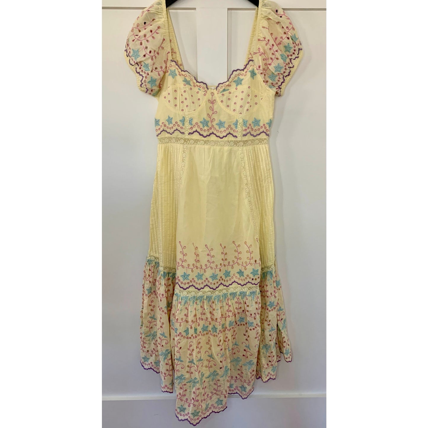 Love Shack Fancy Magena Dress in Rise and Shine Size 6 Short Sleeve Embroidered