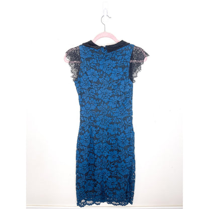 Badgley Mischka Belle Blue Lace Embellished Dress Size 2