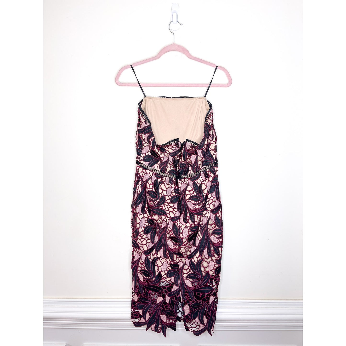 Lulus Jana Pink and Black Crochet Lace Strapless Midi Dress Size Medium