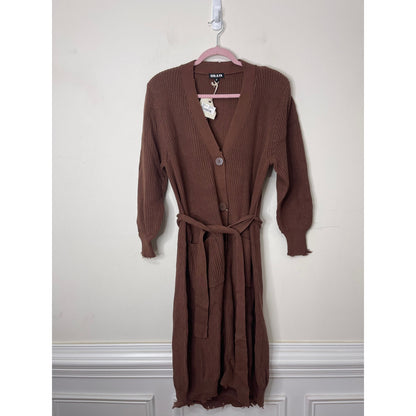 SER.O.YA Amanda Sweater Dress Brown Small Long Sleeve Button Front Knit Cotton