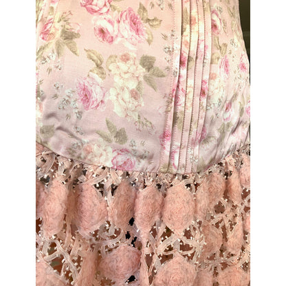 For Love & Lemons Pink Floral Maxi Dress Size XL Sleeveless Pleated Open Back