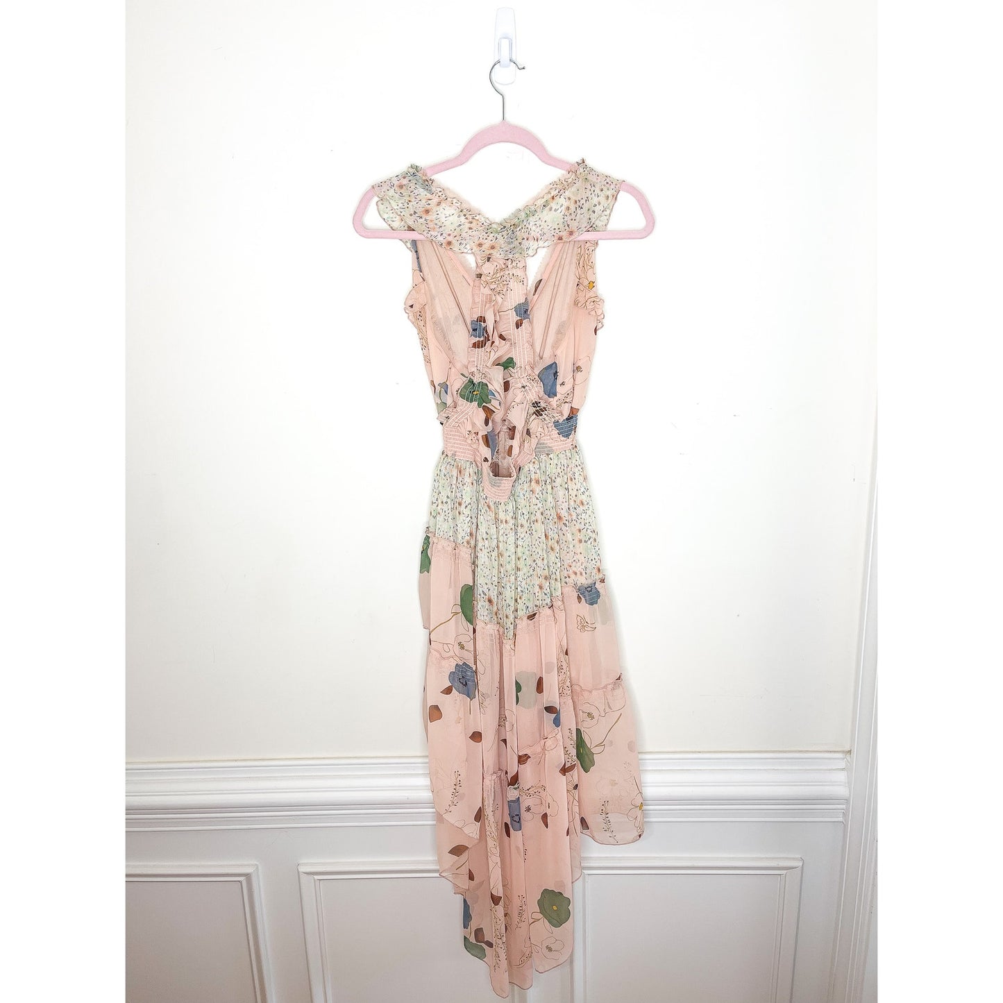 Free People Floral Skies Hi-Low Ruffle Midi Dress Size Medium