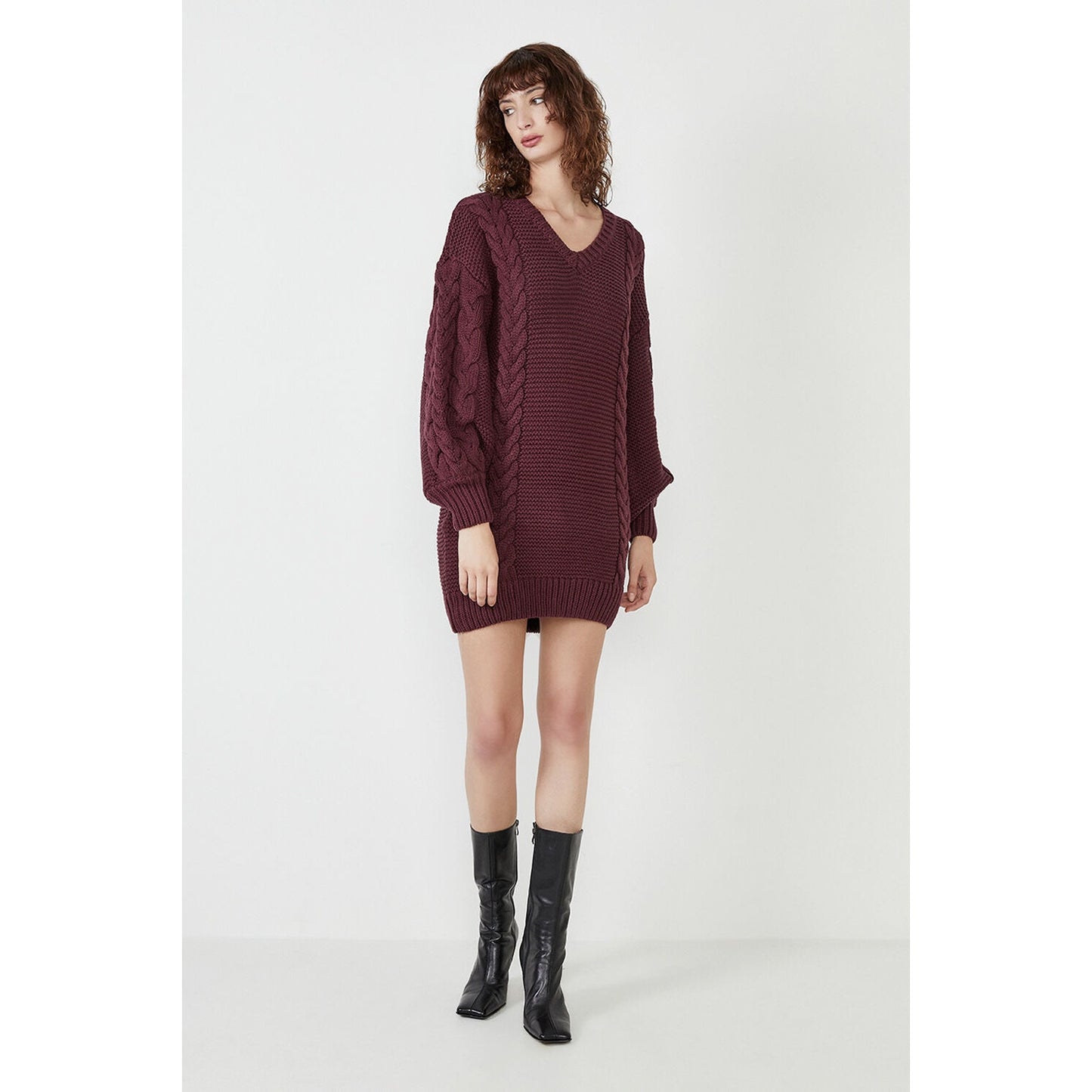 Bardot Bell Knit Dress in Burgundy Size XS