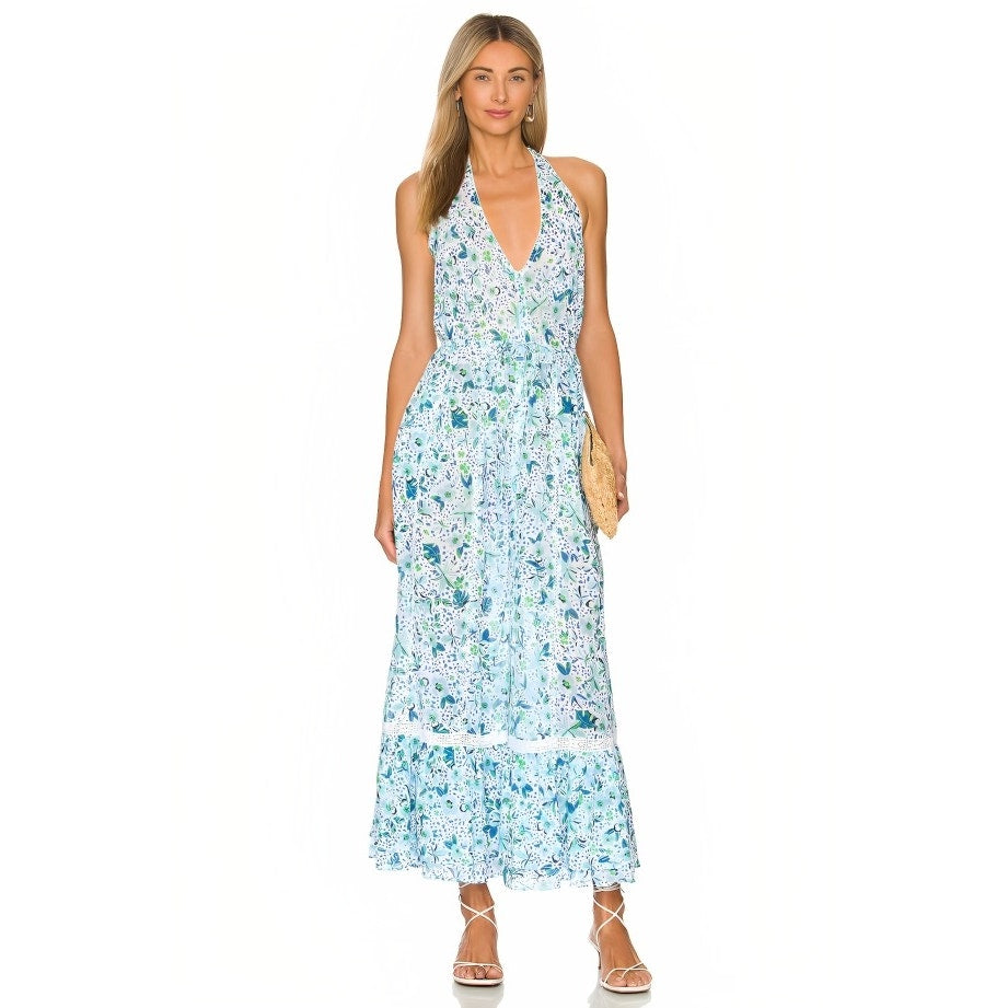 Poupette St. Barth Carine Maxi Dress in Blue Monaco Medium Sleeveless Halter
