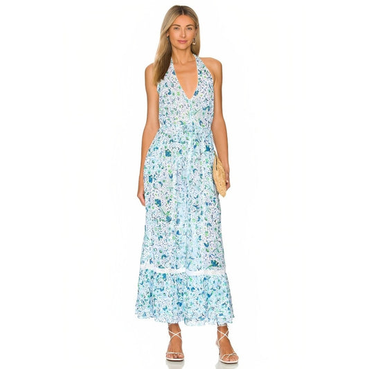 Poupette St. Barth Carine Maxi Dress in Blue Monaco Medium Sleeveless Halter