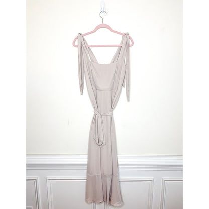 Show Me Your Mumu Claire Midi Dress in Soft Beige Chiffon Size Medium