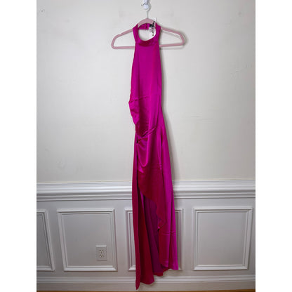 Retrofete Sabrina Dress Neon Pink Large Backless Satin Sleeveless Asymmetrical