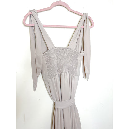 Show Me Your Mumu Claire Midi Dress in Soft Beige Chiffon Size Medium