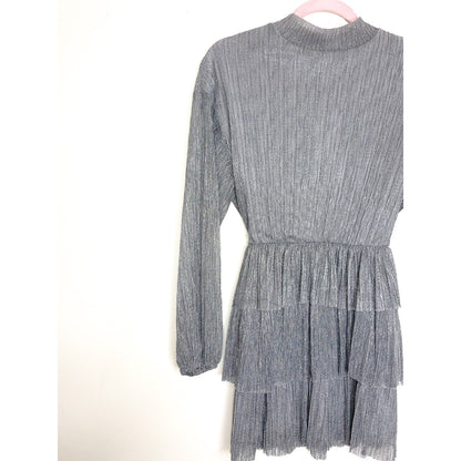 Zara Metallic Silver Mock Neck Mini Dress Size Small