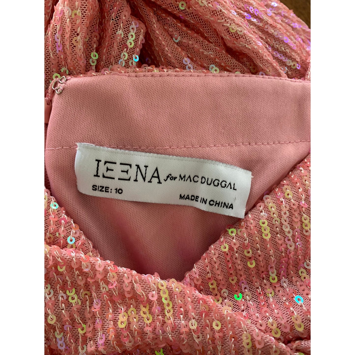 Ieena for Mac Duggal Long Gown Maxi Dress Pink Sequin Size 10 Sleeveless V-Neck