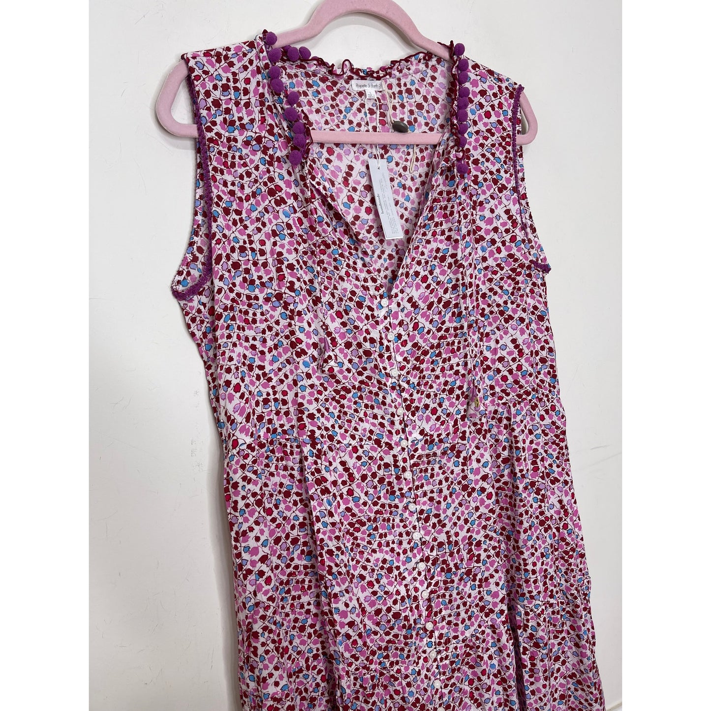Poupette St. Barth Clara Maxi Dress Pink Tulip Large Floral Sleeveless Ruffles