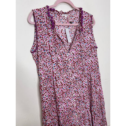 Poupette St. Barth Clara Maxi Dress Pink Tulip Large Floral Sleeveless Ruffles