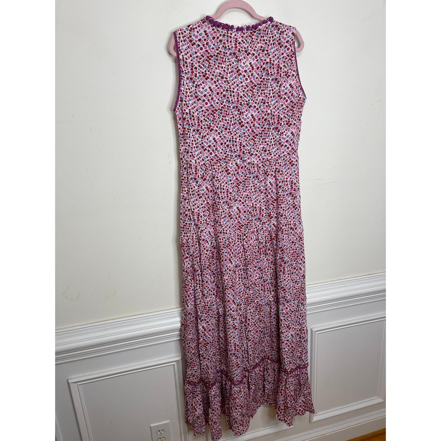Poupette St. Barth Clara Maxi Dress Pink Tulip Large Floral Sleeveless Ruffles