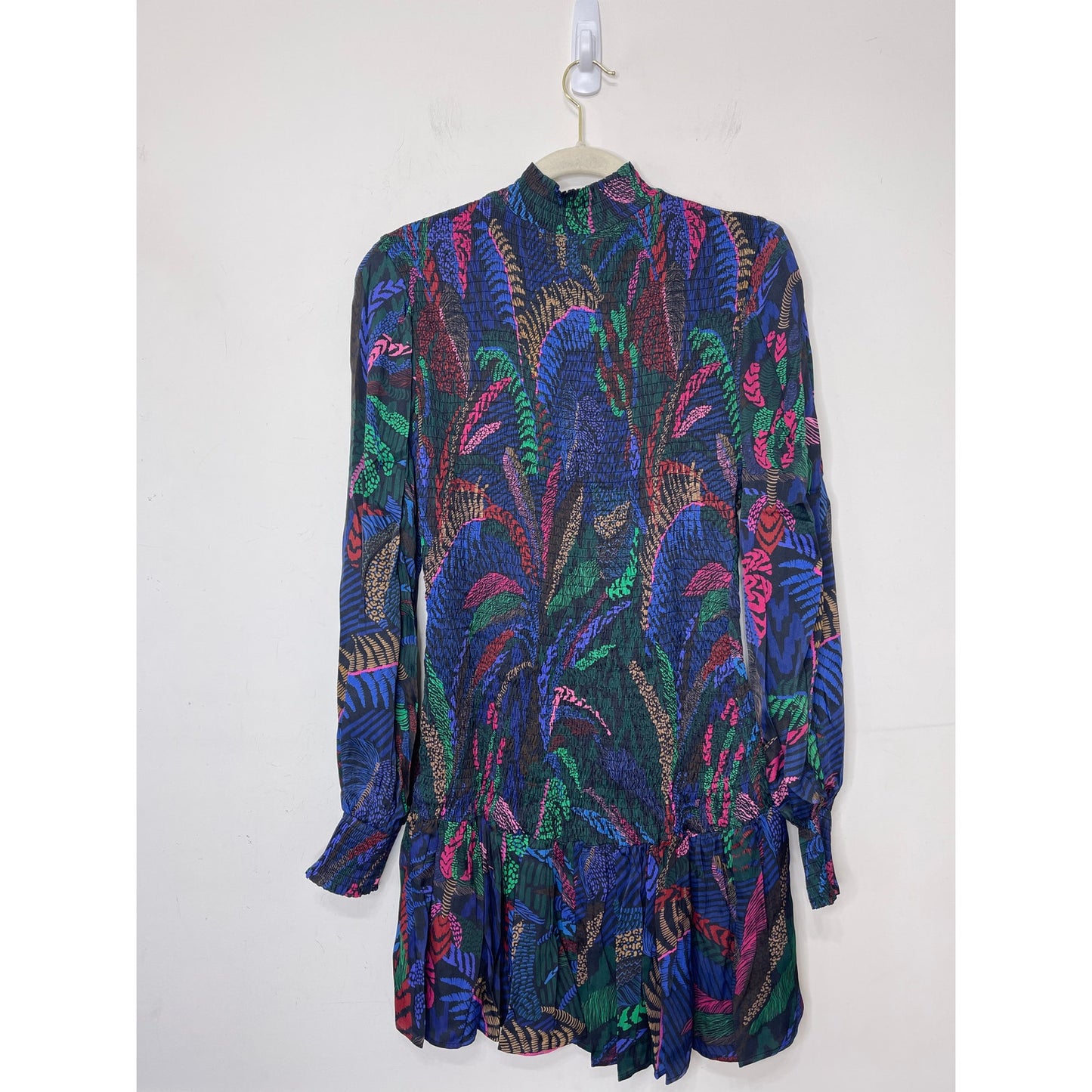 Farm Rio Amazonian Night Mini Dress Medium Multicolor Long Sleeve High Neck