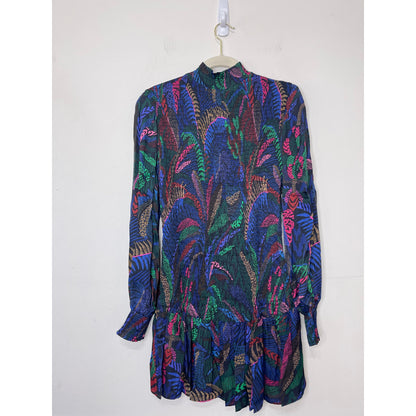 Farm Rio Amazonian Night Mini Dress Medium Multicolor Long Sleeve High Neck