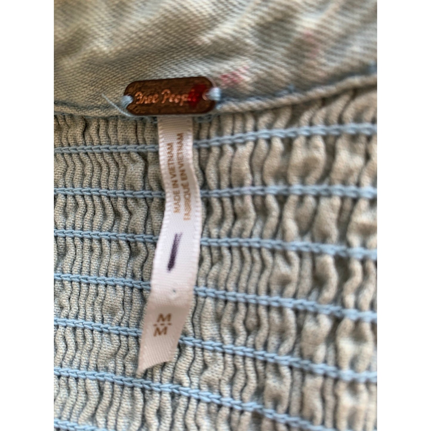 Free People Chambray Shirt Dress in Light Blue Medium Button Front 3/4 Sleeve