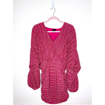 NBD X Revolve Dark Pink Sparkle Balloon Sleeve Bodycon Mini Dress Size XS