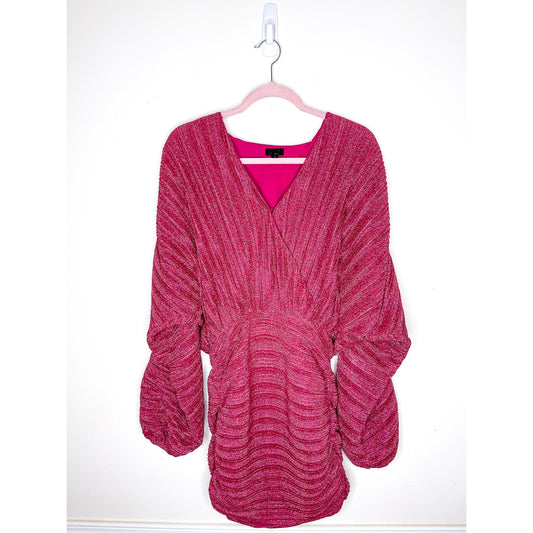 NBD X Revolve Dark Pink Sparkle Balloon Sleeve Bodycon Mini Dress Size XS