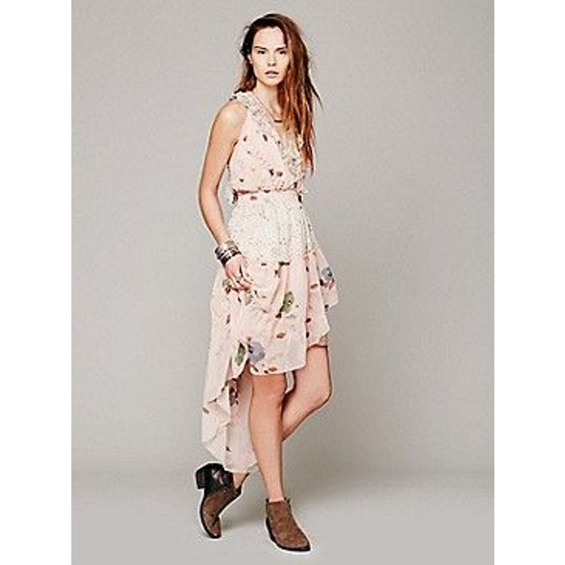 Free People Floral Skies Hi-Low Ruffle Midi Dress Size Medium