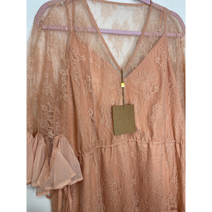Stevie May Arid Dreams Lace Mini Dress Size XL Coral Pink Half Sleeve Ruffles