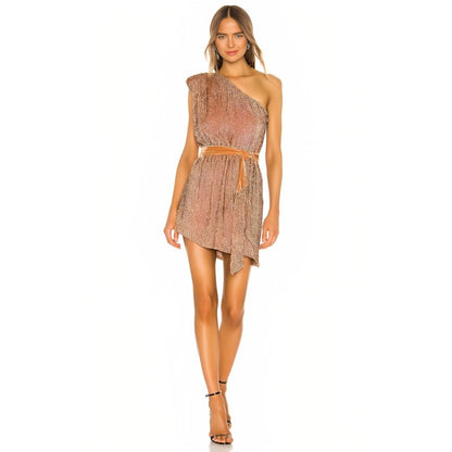 Retrofete The Ella Sequin Dress in Bronze Size XL Embellished One Shoulder Lined